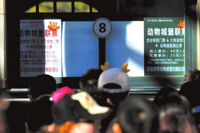 北京动物园售票窗口，仅张贴40元联票信息，15元、10元价格的门票则未明示。京华时报记者潘之望摄/视频