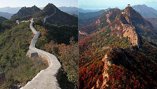 野长城被抹平前后对比图