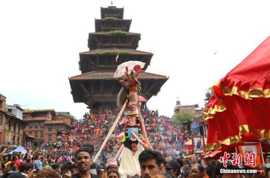 资料图片：尼泊尔加德满都谷地庆祝神牛节。<a target=
