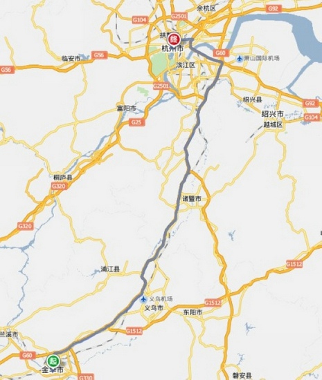 金华到杭州自驾线路图