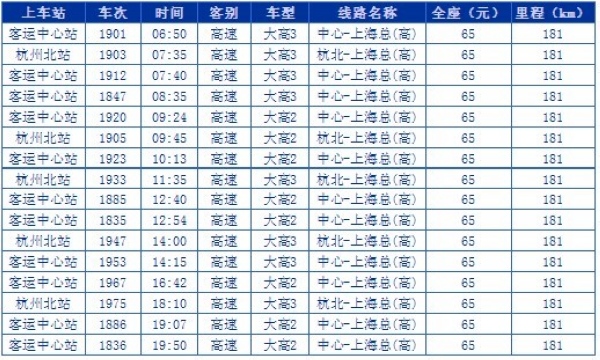上海到杭州大巴车