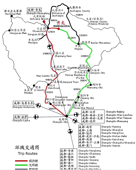 九寨沟环线交通图