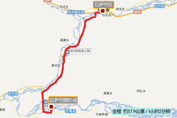 机场到拉萨市区交通图