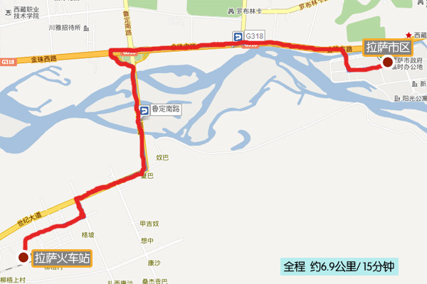 火车站到拉萨市区交通图