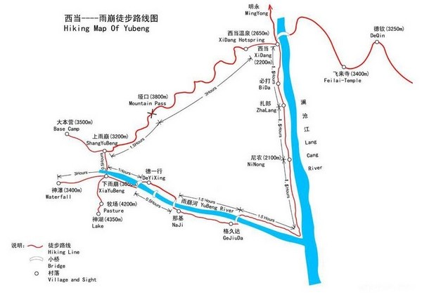 西当——雨崩徒步路线图