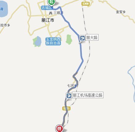丽江机场到古城的线路图