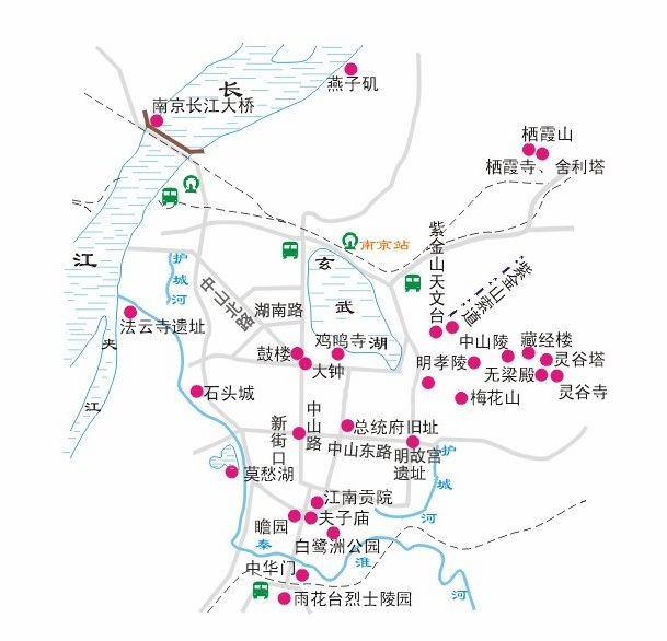 南京市主要景区分布图