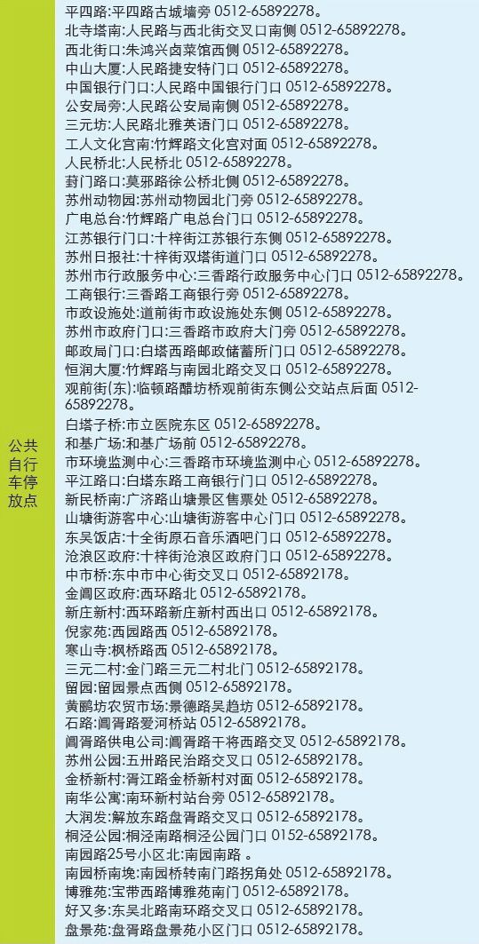 苏州公共自行车停放点