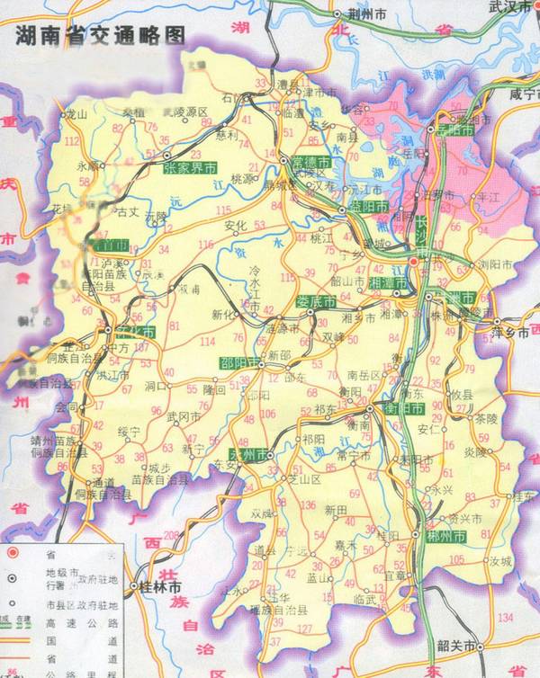 湖南省内交通示意图